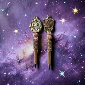 Embellished Gryffindor & Hogwarts Crest Pens - Gold and Pink Accents (left only)